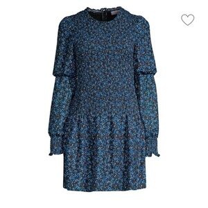 PARKER Lily Blue and Black Ruched A-Line Dress, Size Small